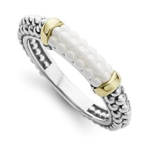 LAGOS White Ceramic Two-Tone Caviar Stacking Ring Size 6